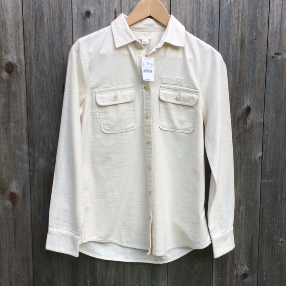 J. Crew Tops - NWT J Crew Canvas style cream button shirt size XS